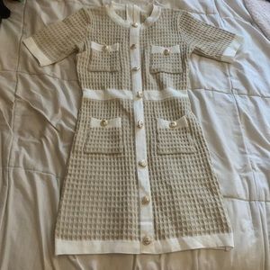 cream and white dress